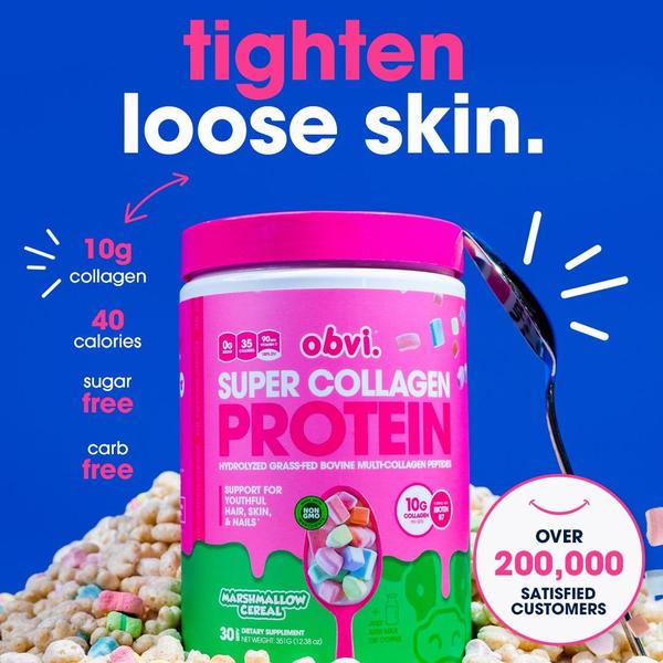 A 1:1 ratio product-focused creative highlighting key health benefits like skin tightening alongside social proof for a supplement brand.